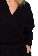 Bluza damska z kopertowym dekoltem dzianinowa czarna LA128