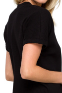 Bluzka damska prążkowana z dekoltem V krótki rękaw czarna LA118