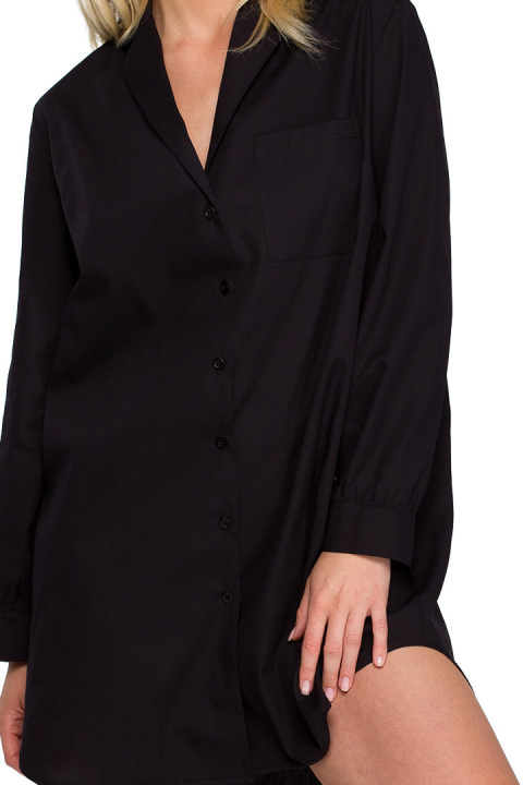 Koszula damska nocna oversize z kołnierzykiem rozpinana czarna LA126 Koszula damska nocna oversize z kołnierzykiem rozpinana czarna LA126