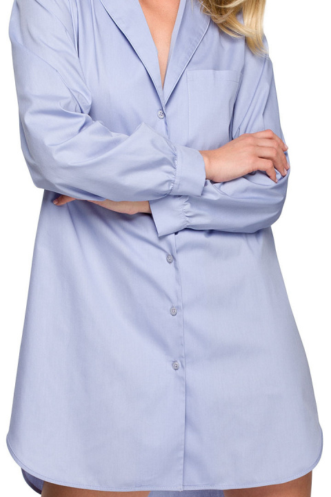 Koszula damska nocna oversize z kołnierzykiem rozpinana niebieska LA126 Koszula damska nocna oversize z kołnierzykiem rozpinana niebieska LA126
