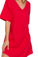 Koszulka damska nocna do spania z dekoltem w serek czerwona LA125
