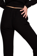 Spodnie damskie domowe z kieszeniami dzianina bawełna czarne LA129