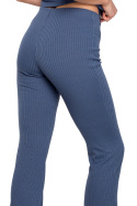 Spodnie damskie prążkowane z gumą w pasie dzianinowe niebieskie LA117