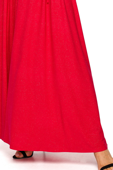 Sukienka maxi brokatowa z dekoltem halter bez rękawów czerwona me721 Sukienka maxi brokatowa z dekoltem halter bez rękawów czerwona me721