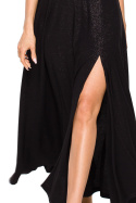 Sukienka maxi brokatowa na jedno ramię rozcięcie na nogę czarna me718