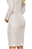 Sukienka midi cekinowa dopasowana ołówkowa z dekoltem V szampańska me717