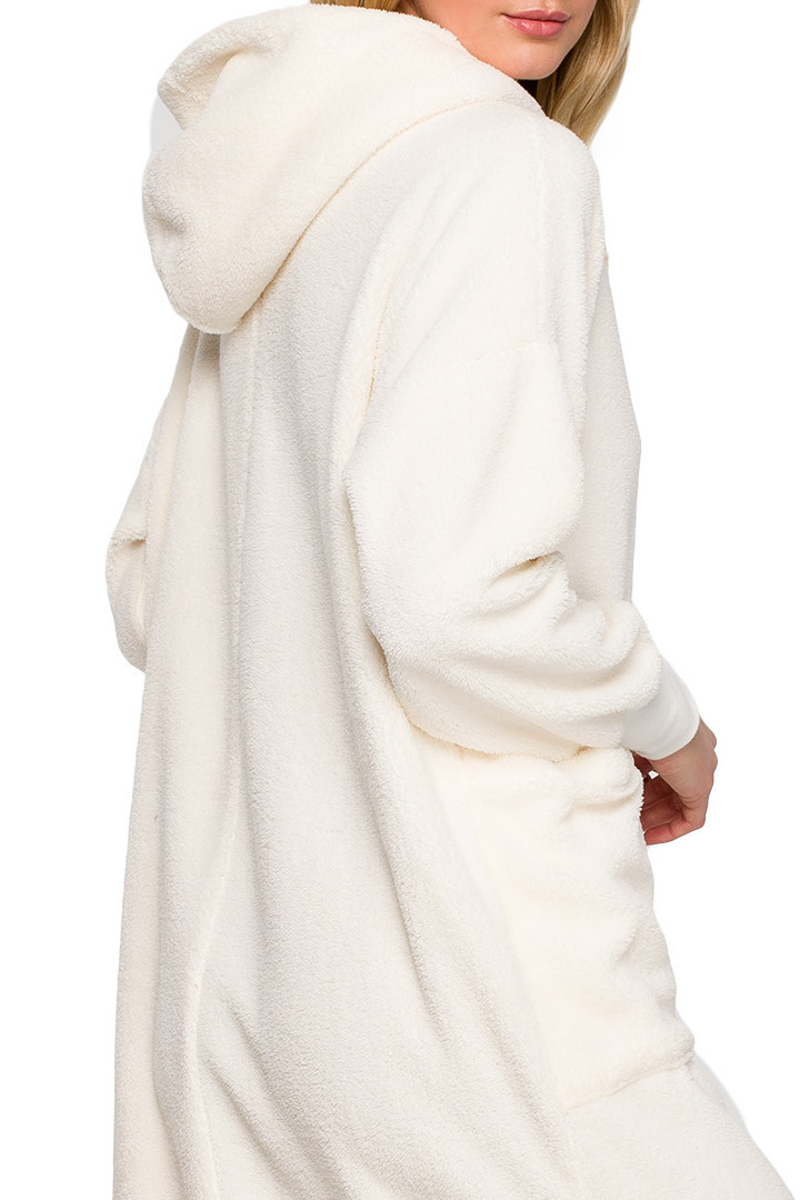 Sukienka midi pluszowa oversize z kapturem długi rękaw ecru LA127 Sukienka midi pluszowa oversize z kapturem długi rękaw ecru LA127