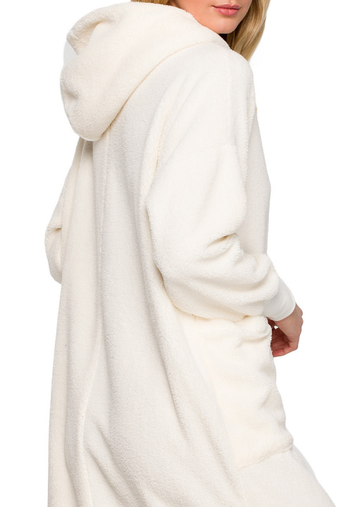 Sukienka midi pluszowa oversize z kapturem długi rękaw ecru LA127 Sukienka midi pluszowa oversize z kapturem długi rękaw ecru LA127