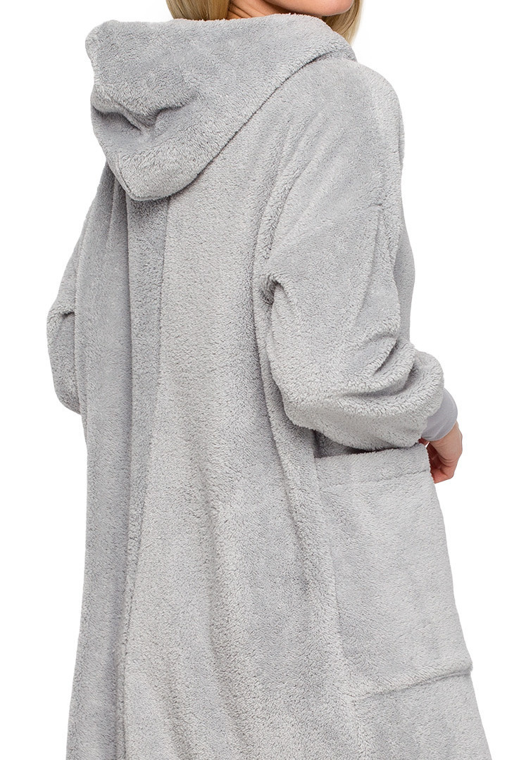 Sukienka midi pluszowa oversize z kapturem długi rękaw popielata LA127 Sukienka midi pluszowa oversize z kapturem długi rękaw popielata LA127