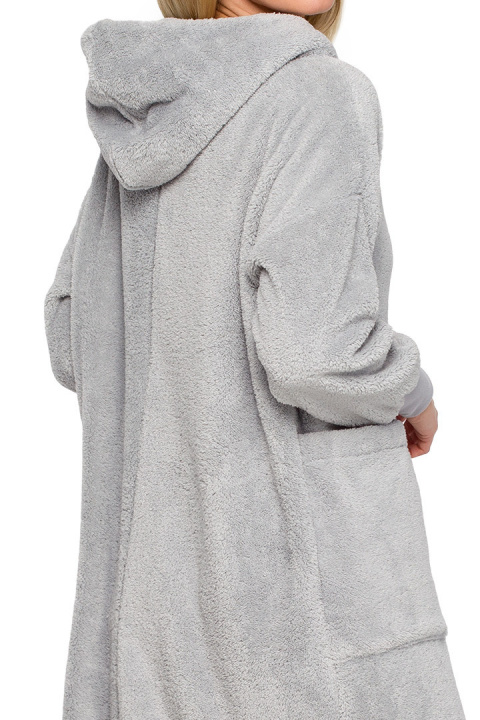 Sukienka midi pluszowa oversize z kapturem długi rękaw popielata LA127 Sukienka midi pluszowa oversize z kapturem długi rękaw popielata LA127