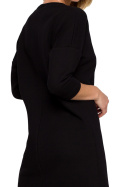 Sukienka mini domowa dzianinowa z rękawem 7/8 bawełna czarna LA130