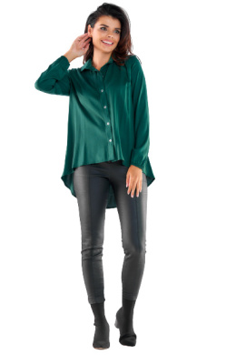 Koszula damska z wiskozy luźna elegancka przedłużany tył zielona A527