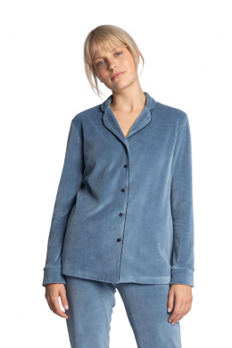 Koszula damska welurowa od piżamy z kołnierzykiem niebieska XXL LA007