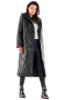 Długi płaszcz damski pikowany z kapturem zapinany na napy czarny A542