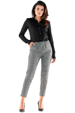 Spodnie damskie casualowe z kieszeniami elastyczna talia pepitka A532