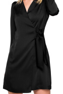 Sukienka kopertowa mini wiązana z dekoltem V satynowa czarna K156