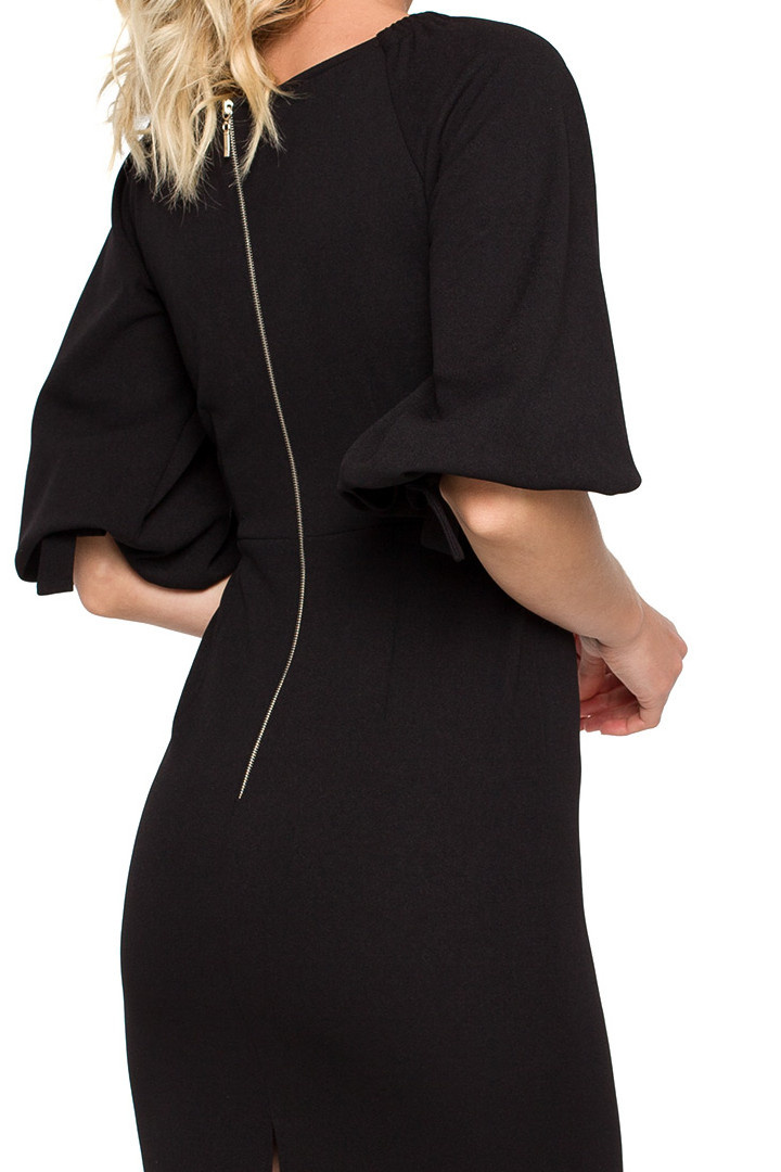 Sukienka kopertowa z głębokim dekoltem V krótki rękaw czarna K152