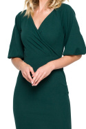 Sukienka kopertowa z głębokim dekoltem V krótki rękaw zielona K152