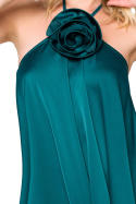 Sukienka rozkloszowana trapezowa odkryte ramiona satynowa zielona K154