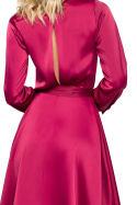 Sukienka satynowa mini rozkloszowana z długim rękawem bordowa K157