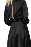 Sukienka satynowa mini rozkloszowana z długim rękawem czarna K157