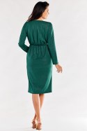 Sukienka midi brokatowa kopertowa długi rękaw dekolt V zielona A548
