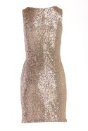 Sukienka mini dopasowana cekinowa bez rękawów dekolt V beżowa A484