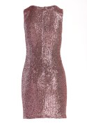 Sukienka mini dopasowana cekinowa bez rękawów dekolt V różowa A484