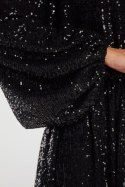 Sukienka cekinowa mini luźna szeroki rękaw dekolt V czarna A485