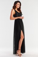 Sukienka elegancka maxi na ramiączkach odkryte plecy cekiny czarna A486