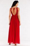 Sukienka elegancka maxi na ramiączkach odkryte plecy cekiny czerwona A486