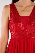 Sukienka elegancka maxi na ramiączkach odkryte plecy cekiny czerwona A486