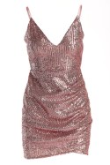 Sukienka mini cekinowa na ramiączkach odkryte plecy dekolt V różowa A487