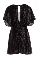 Sukienka mini cekinowa rozkloszowana krótki rękaw dekolt V czarna A488