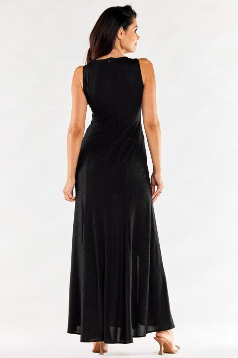 Sukienka maxi elegancka brokatowa z rozcięciami bez rękawów czarna A549 Sukienka maxi elegancka brokatowa z rozcięciami bez rękawów czarna A549