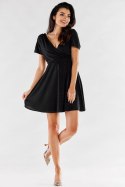 Sukienka mini brokatowa rozkloszowana krótki rękaw czarna A558