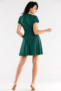 Sukienka mini brokatowa rozkloszowana krótki rękaw zielona A558