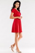 Sukienka mini brokatowa rozkloszowana krótki rękaw czerwona A558