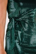 Sukienka błyszcząca dopasowana midi bez rękawów wiązana zielona A560