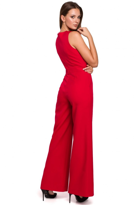 Elegancki kombinezon bez rękawów z szerokimi nogawkami L, XL czerwony K029 Elegancki kombinezon bez rękawów z szerokimi nogawkami L, XL czerwony K029
