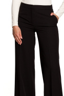 Spodnie damskie w kant z szerokimi nogawkami gładkie M czarne S311