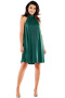 Sukienka mini rozkloszowana brokatowa na stójce bez rękawów zielona A556