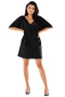 Sukienka lużna mini brokatowa dekolt V krótki rękaw czarna A557