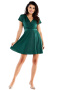 Sukienka mini brokatowa rozkloszowana krótki rękaw zielona A558