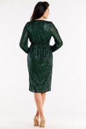 Sukienka cekinowa kopertowa z dekoltem V długi rękaw zielona A565