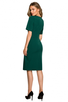 Sukienka ołówkowa midi spódnica na zakładkę krótki rękaw zielona S317