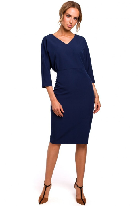 Sukienka ołówkowa midi z luźną górą i rękawem 3/4 XXL granatowa me464 Sukienka ołówkowa midi z luźną górą i rękawem 3/4 XXL granatowa me464