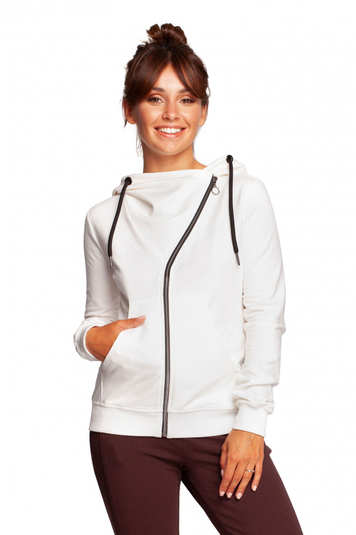 Bluza damska dresowa rozpinana z kapturem dzianinowa ecru B237 Bluza damska dresowa rozpinana z kapturem dzianinowa ecru B237