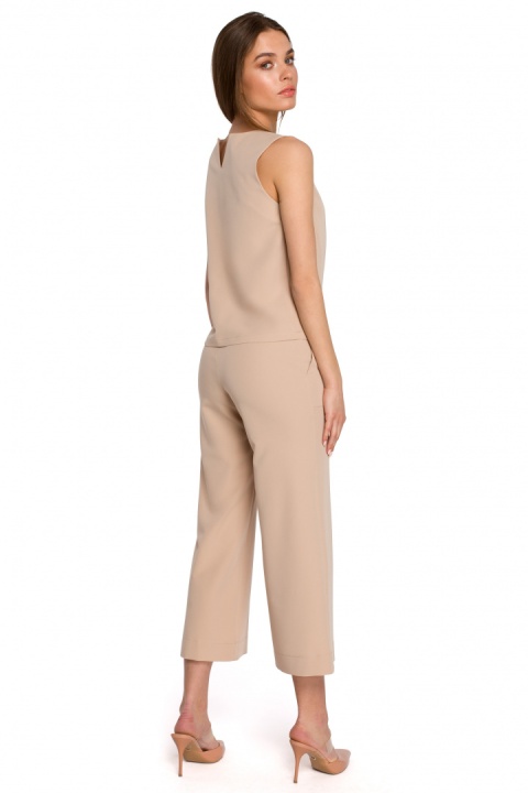 Elegancka bluzka damska krótka trapezowa bez rękawów L beżowa S257 Elegancka bluzka damska krótka trapezowa bez rękawów L beżowa S257