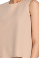 Elegancka bluzka damska krótka trapezowa bez rękawów L beżowa S257